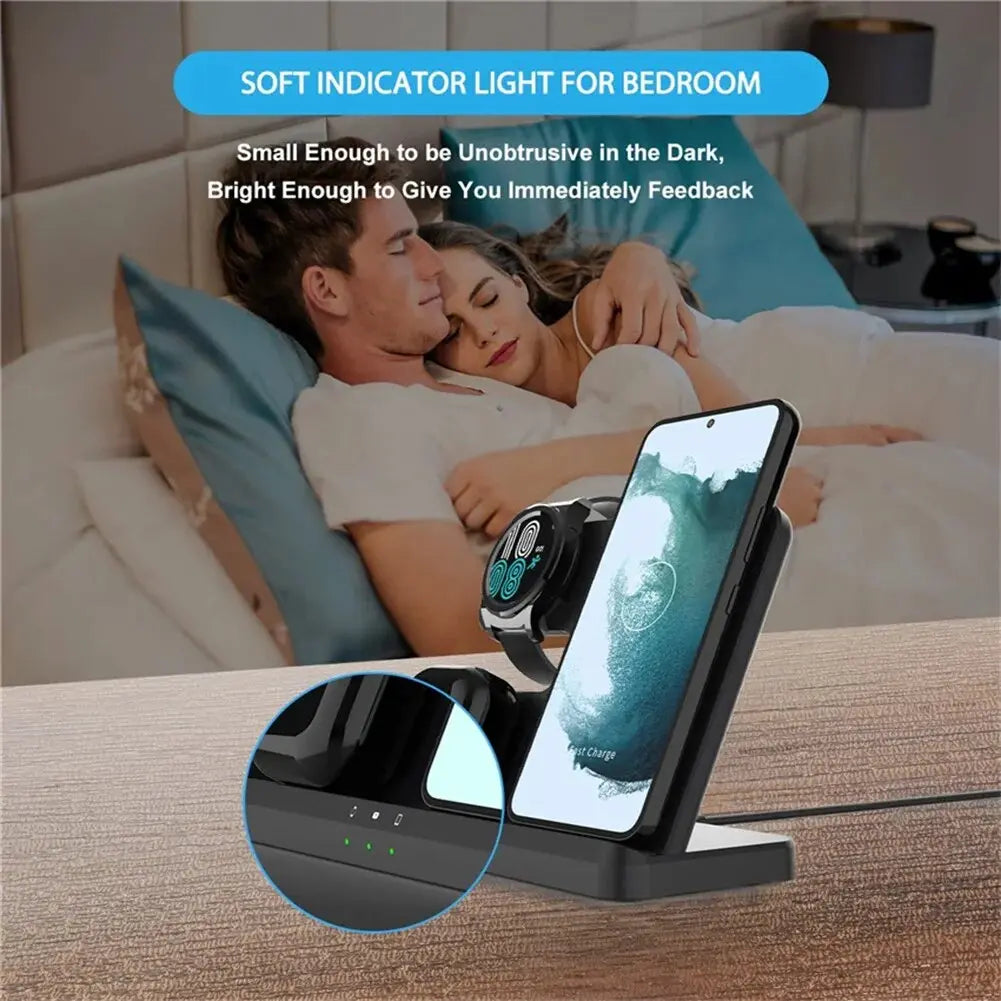 3 In 1 Wireless Charging Station Holder Multiple Devices Wireless Charger Dock With Type C Cable For Watch Earphones Smart Phone Pinnacle Luxuries