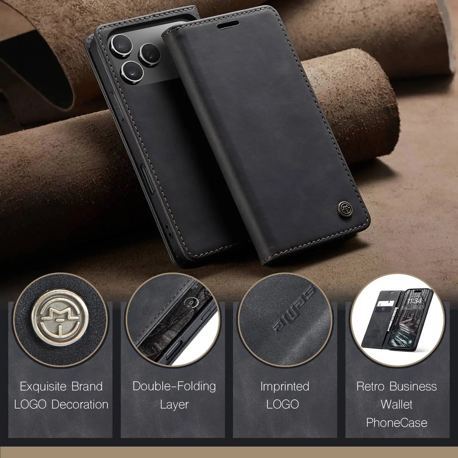 Flip Wallet Case for iPhone 17 Pro Max 17 Air 17 Pro 17, Leather Magnetic Folio Cover with Card Holder, Kickstand - TPU Case Avontic