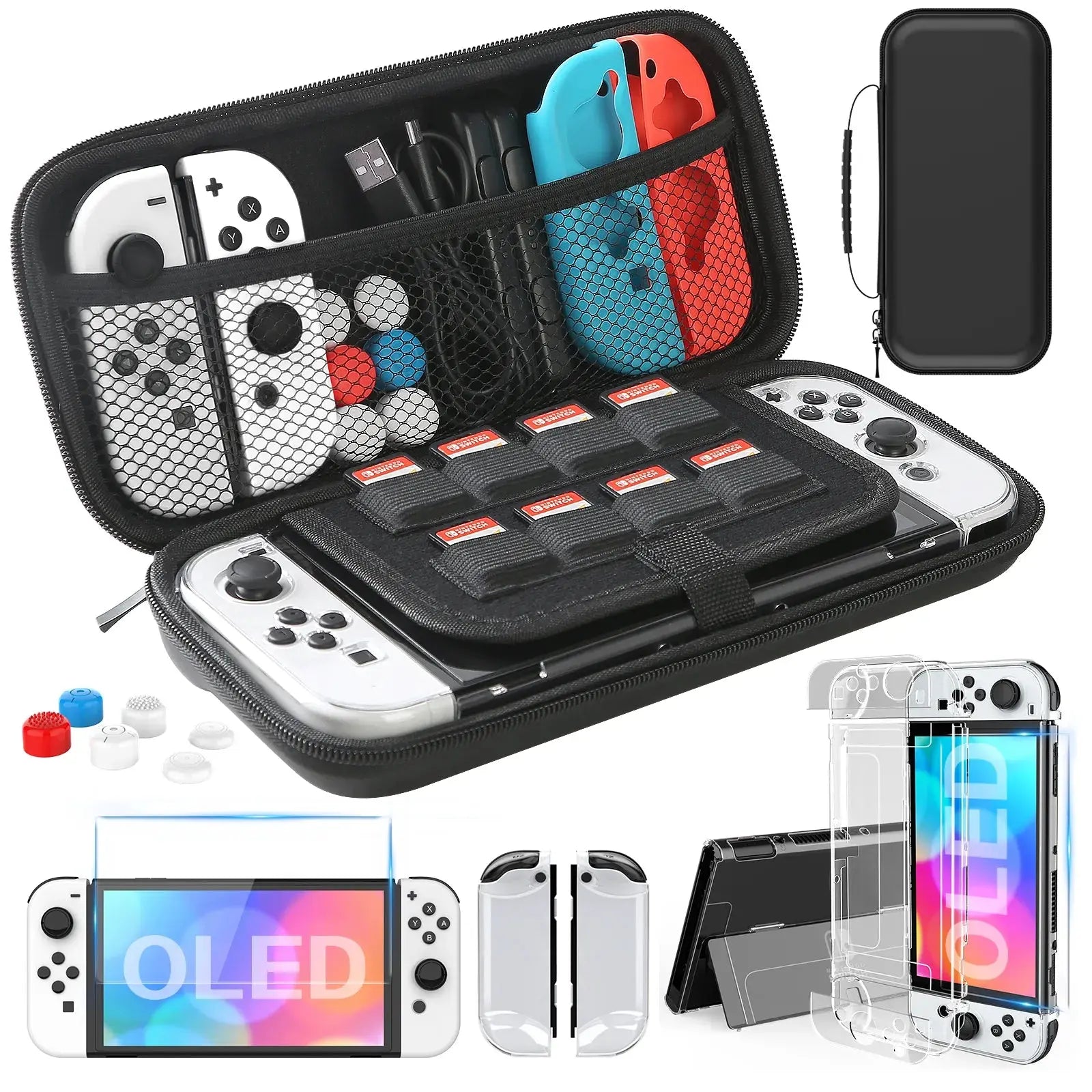 For Switch OLED Model Carrying Case 9 in 1 Accessories Kit for 2022 Nintendo Switch OLED Model with Protective Case Pinnacle Luxuries