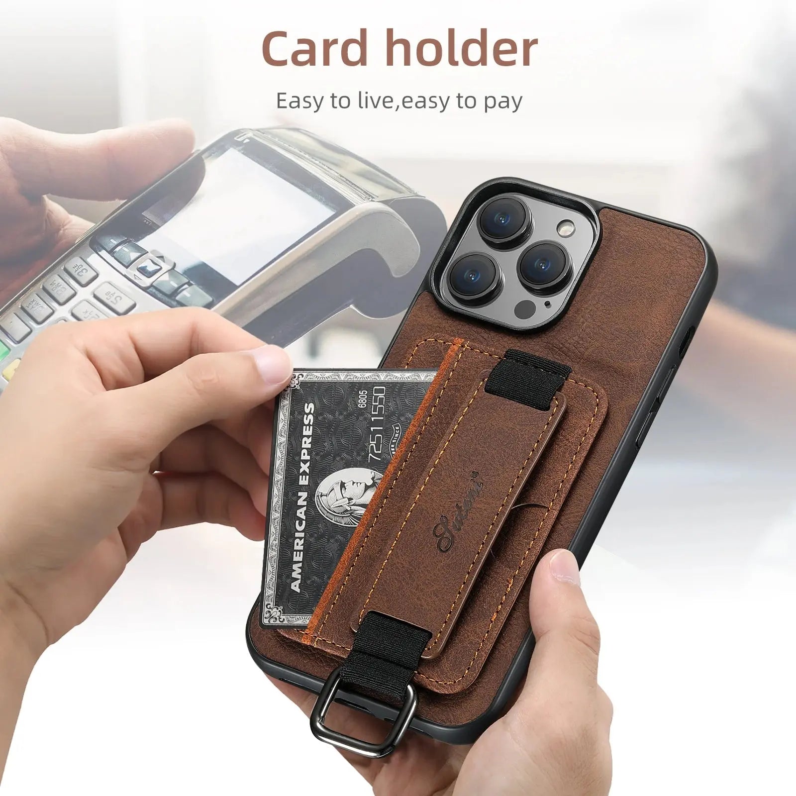 Luxury Leather Card Holder Phone Case For iPhone 13 12 14 15 Pro Max 15Plus 11 Xs Xr X Wrist Ring Shell Wallet Shockproof Cover Pinnacle Luxuries