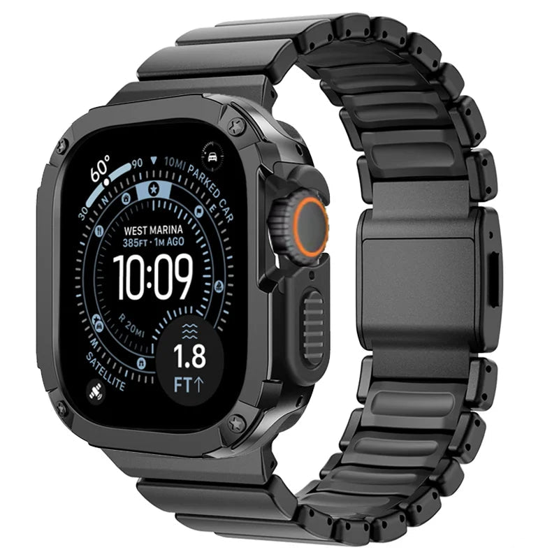 TitanFusion™ UltraGuard Series — Titanium Metal Band + Rugged Case for Apple Watch Ultra 3, Ultra 2, Ultra 1, Series 11, 10, 9, 8 (49mm / 46mm / 45mm / 44mm)