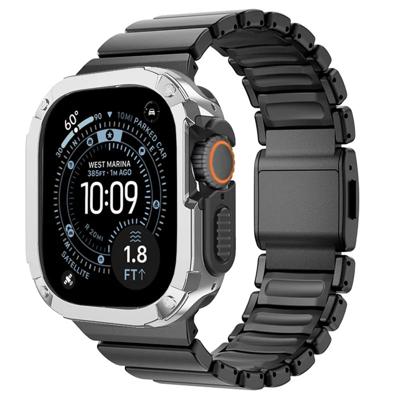 TitanFusion™ UltraGuard Series — Titanium Metal Band + Rugged Case for Apple Watch Ultra 3, Ultra 2, Ultra 1, Series 11, 10, 9, 8 (49mm / 46mm / 45mm / 44mm)