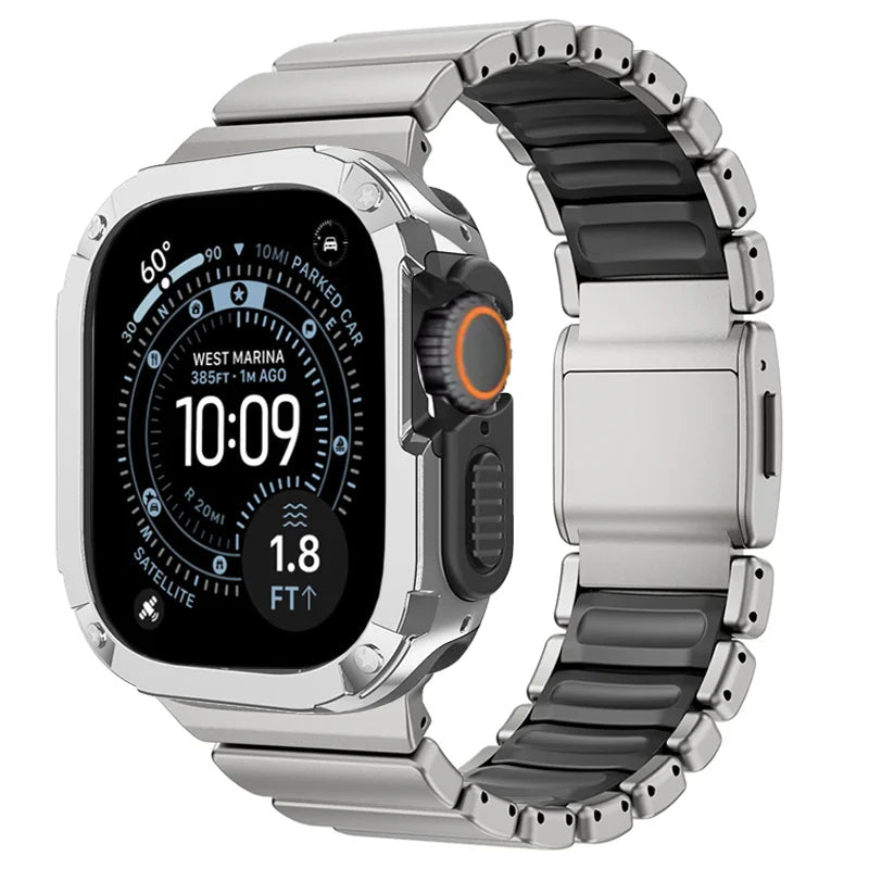 TitanFusion™ UltraGuard Series — Titanium Metal Band + Rugged Case for Apple Watch Ultra 3, Ultra 2, Ultra 1, Series 11, 10, 9, 8 (49mm / 46mm / 45mm / 44mm)