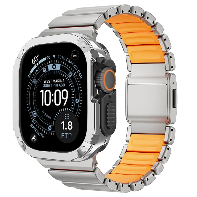 TitanFusion™ UltraGuard Series — Titanium Metal Band + Rugged Case for Apple Watch Ultra 3, Ultra 2, Ultra 1, Series 11, 10, 9, 8 (49mm / 46mm / 45mm / 44mm)