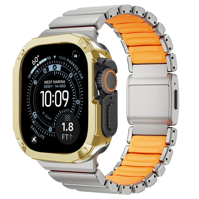 TitanFusion™ UltraGuard Series — Titanium Metal Band + Rugged Case for Apple Watch Ultra 3, Ultra 2, Ultra 1, Series 11, 10, 9, 8 (49mm / 46mm / 45mm / 44mm)