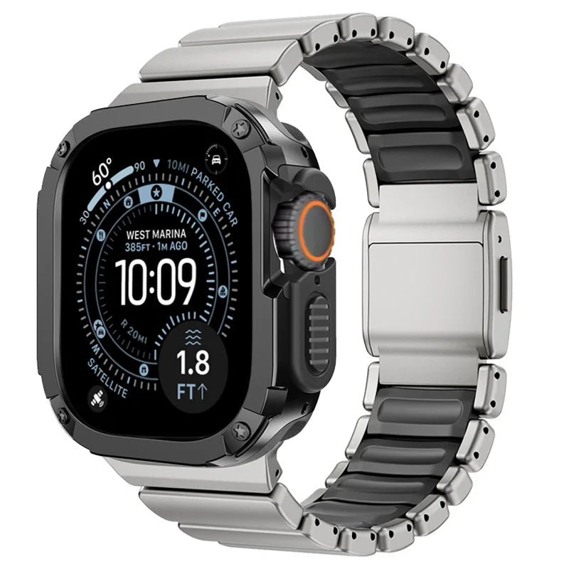 TitanFusion™ UltraGuard Series — Titanium Metal Band + Rugged Case for Apple Watch Ultra 3, Ultra 2, Ultra 1, Series 11, 10, 9, 8 (49mm / 46mm / 45mm / 44mm)