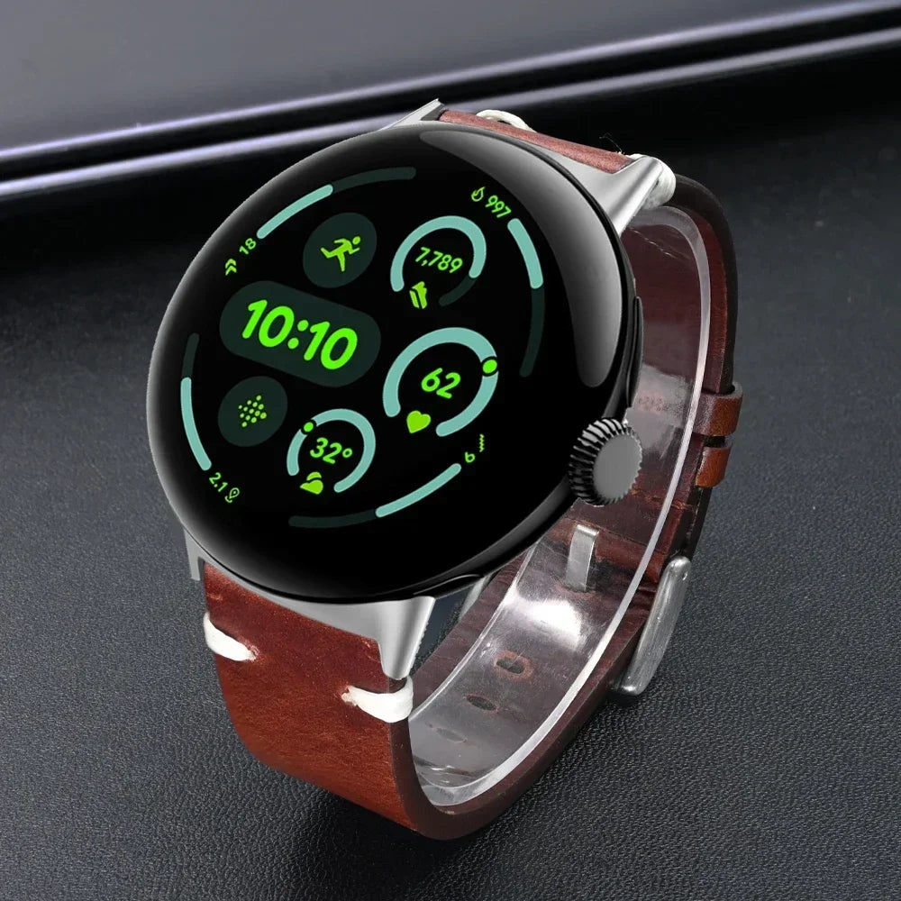 LeatherCraft™ Luxe Band for Google Pixel Watch 4 / 3 / 2 / 1 – Premium Genuine Leather Strap with Polished Stainless Steel Buckle