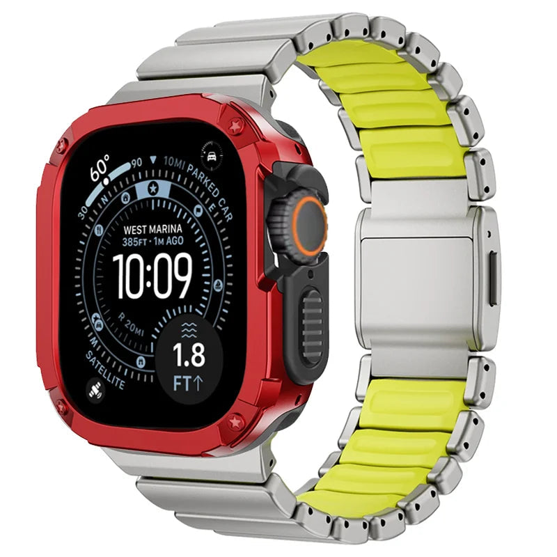 TitanFusion™ UltraGuard Series — Titanium Metal Band + Rugged Case for Apple Watch Ultra 3, Ultra 2, Ultra 1, Series 11, 10, 9, 8 (49mm / 46mm / 45mm / 44mm)
