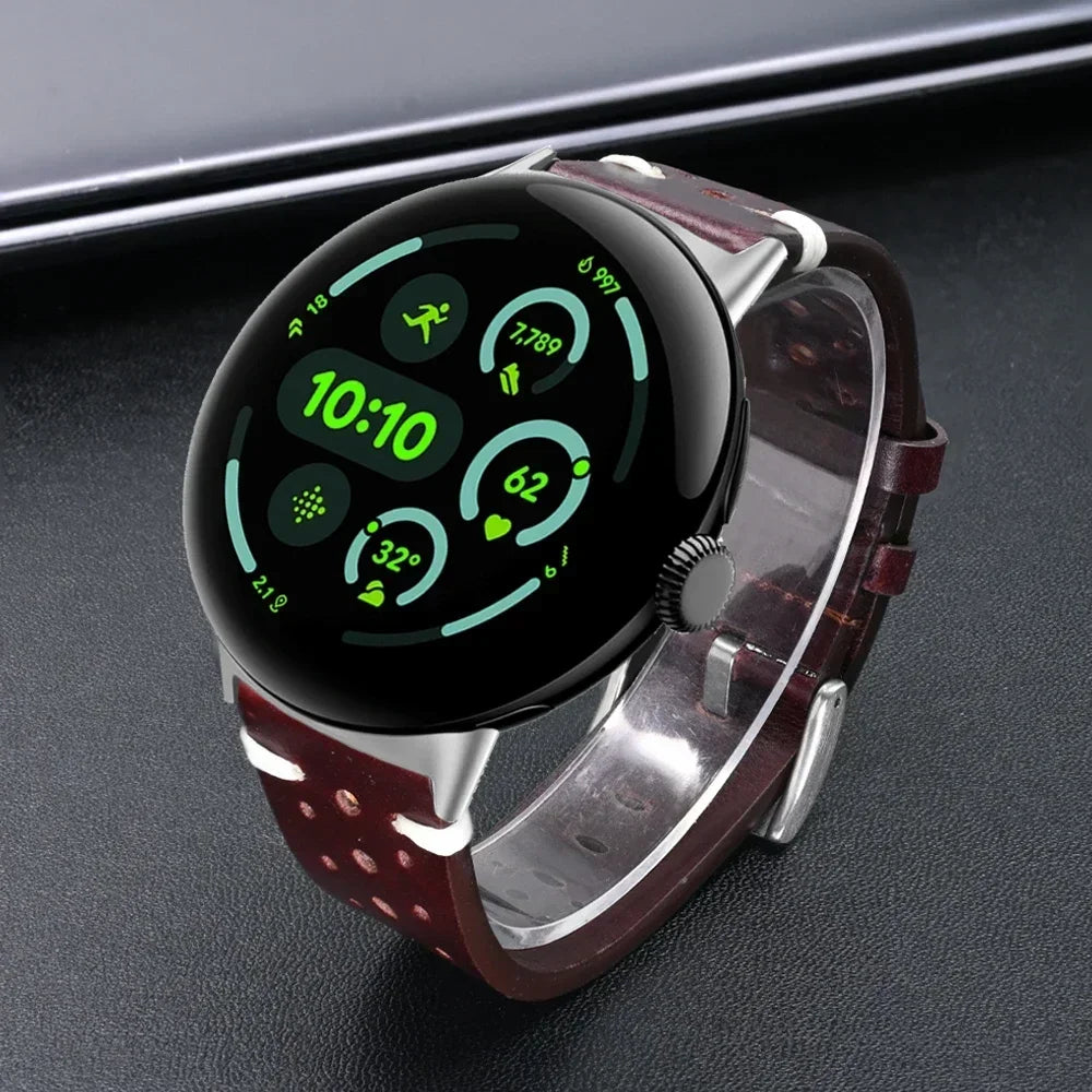 LeatherCraft™ Luxe Band for Google Pixel Watch 4 / 3 / 2 / 1 – Premium Genuine Leather Strap with Polished Stainless Steel Buckle