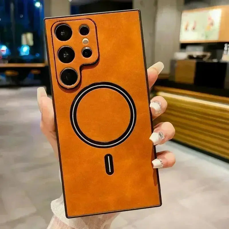 Vintage Leather Magnetic For Magsafe Case For Samsung Galaxy S24 S23 S22 S21 FE Note 20 Ultra Plus S21FE S23Ultra Mac Safe Cover Pinnacle Luxuries