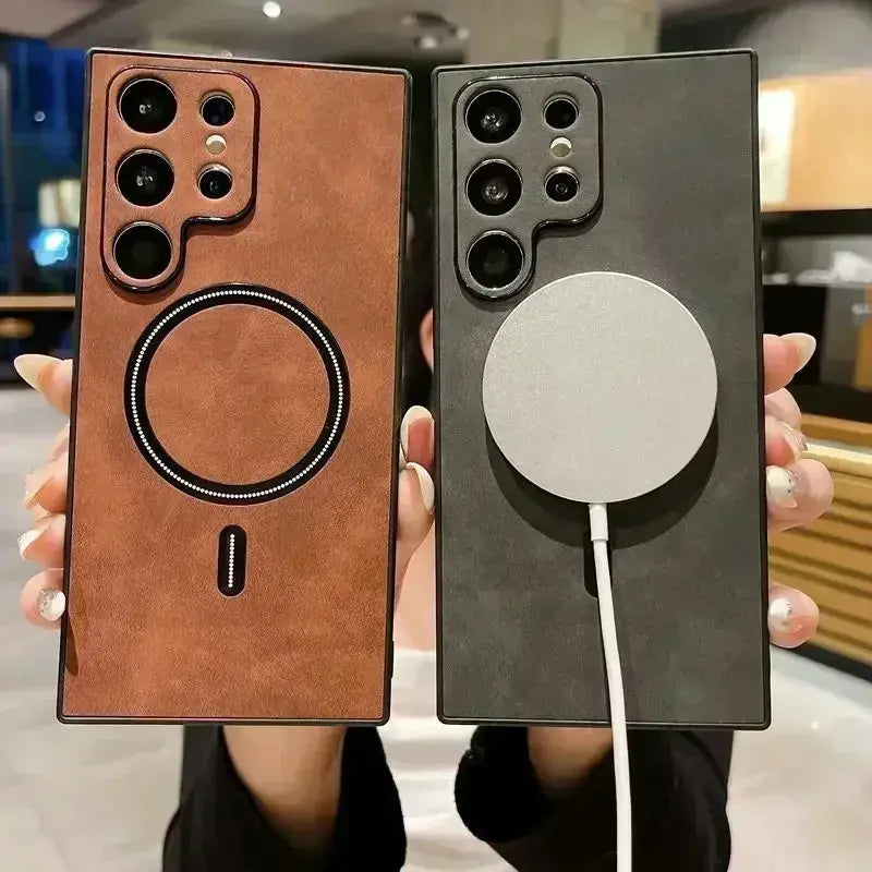 Vintage Leather Magnetic For Magsafe Case For Samsung Galaxy S24 S23 S22 S21 FE Note 20 Ultra Plus S21FE S23Ultra Mac Safe Cover Pinnacle Luxuries