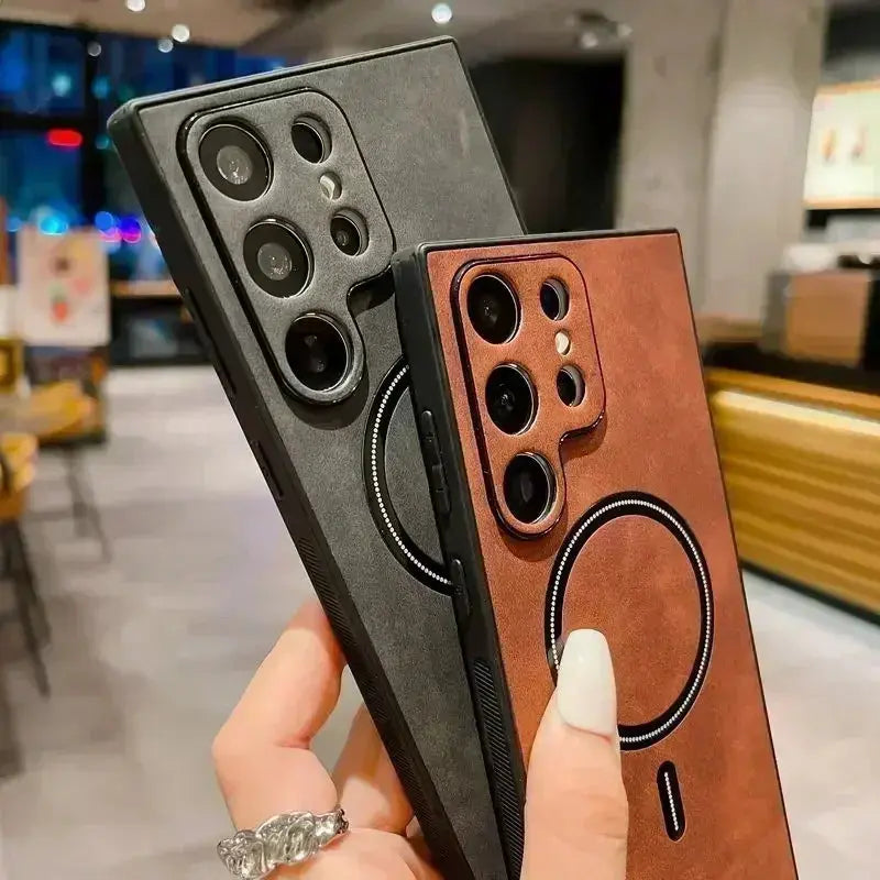 Vintage Leather Magnetic For Magsafe Case For Samsung Galaxy S24 S23 S22 S21 FE Note 20 Ultra Plus S21FE S23Ultra Mac Safe Cover Pinnacle Luxuries