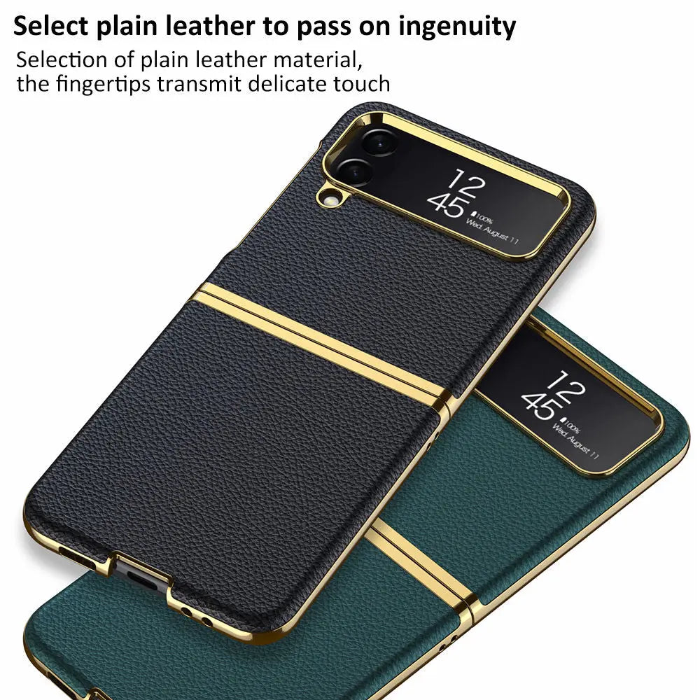 Vintage Leather Gold Trim Case For Samsung Galaxy Z Flip 4 - Pinnacle Luxuries