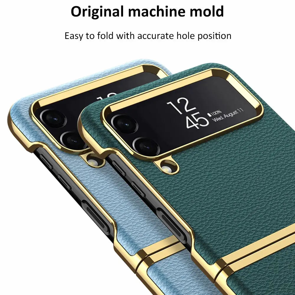 Vintage Leather Gold Trim Case For Samsung Galaxy Z Flip 4 - Pinnacle Luxuries
