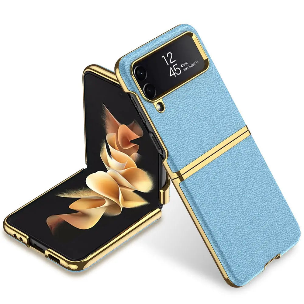 Vintage Leather Gold Trim Case For Samsung Galaxy Z Flip 4 - Pinnacle Luxuries