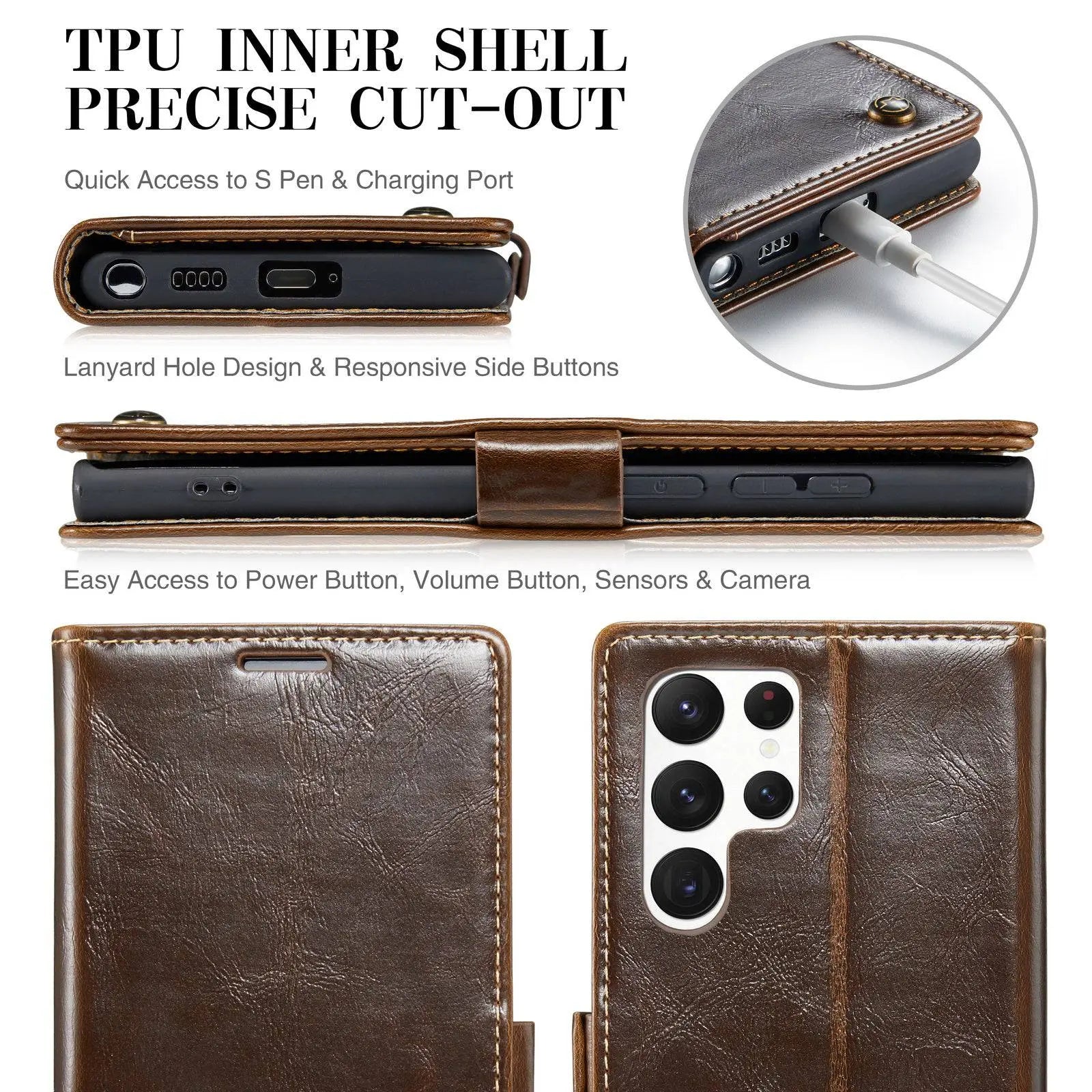 Pinnacle Premium Leather Wallet Case For Samsung Galaxy S22 Ultra - Pinnacle Luxuries