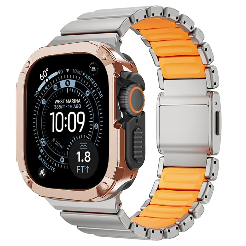 TitanFusion™ UltraGuard Series — Titanium Metal Band + Rugged Case for Apple Watch Ultra 3, Ultra 2, Ultra 1, Series 11, 10, 9, 8 (49mm / 46mm / 45mm / 44mm)