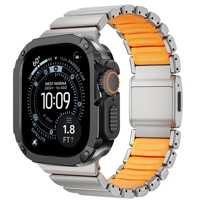 TitanFusion™ UltraGuard Series — Titanium Metal Band + Rugged Case for Apple Watch Ultra 3, Ultra 2, Ultra 1, Series 11, 10, 9, 8 (49mm / 46mm / 45mm / 44mm)