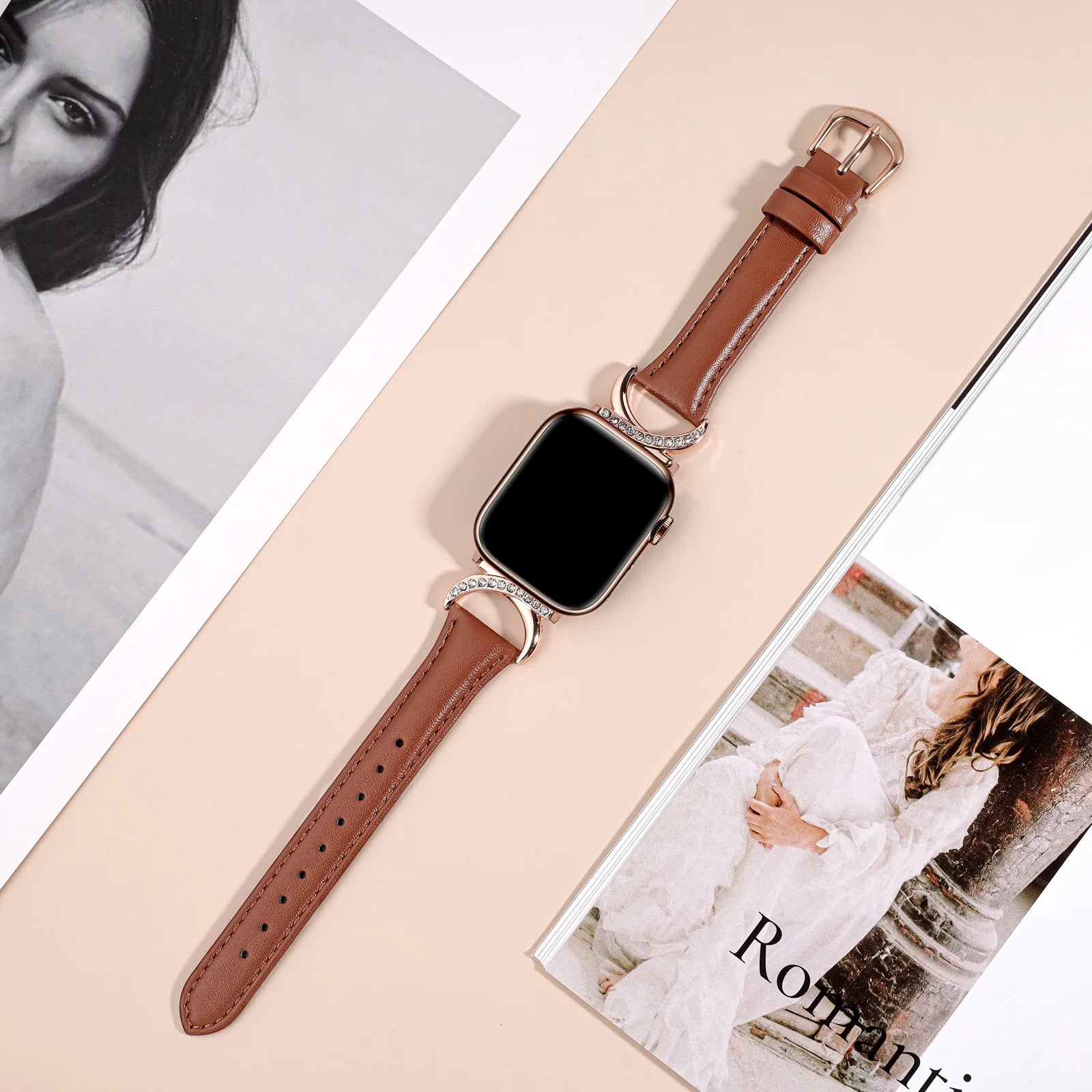 LuxeCurve™ Diamond Leather Band for Apple Watch (Series 1–11 & Ultra 3)