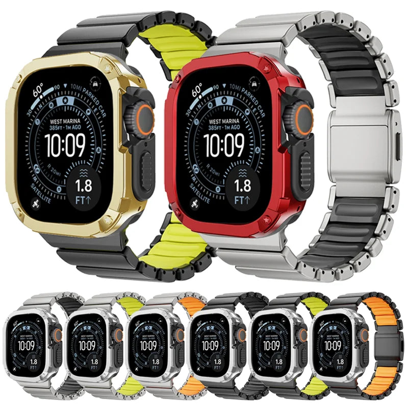 TitanFusion™ UltraGuard Series — Titanium Metal Band + Rugged Case for Apple Watch Ultra 3, Ultra 2, Ultra 1, Series 11, 10, 9, 8 (49mm / 46mm / 45mm / 44mm)