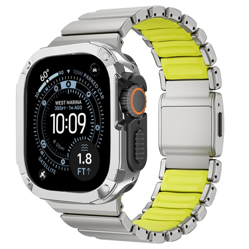 TitanFusion™ UltraGuard Series — Titanium Metal Band + Rugged Case for Apple Watch Ultra 3, Ultra 2, Ultra 1, Series 11, 10, 9, 8 (49mm / 46mm / 45mm / 44mm)