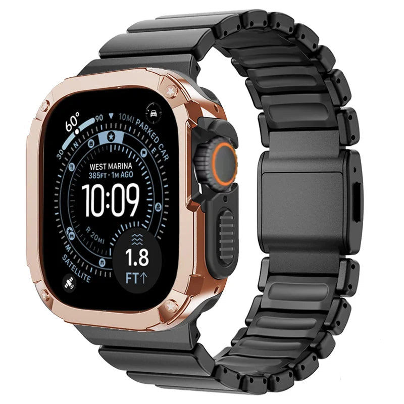 TitanFusion™ UltraGuard Series — Titanium Metal Band + Rugged Case for Apple Watch Ultra 3, Ultra 2, Ultra 1, Series 11, 10, 9, 8 (49mm / 46mm / 45mm / 44mm)