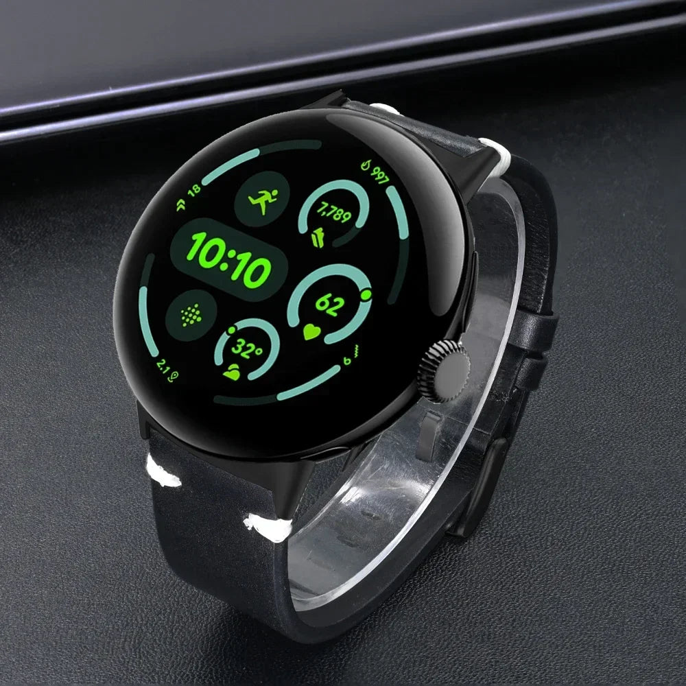 LeatherCraft™ Luxe Band for Google Pixel Watch 4 / 3 / 2 / 1 – Premium Genuine Leather Strap with Polished Stainless Steel Buckle