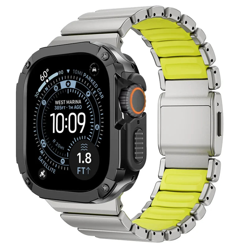 TitanFusion™ UltraGuard Series — Titanium Metal Band + Rugged Case for Apple Watch Ultra 3, Ultra 2, Ultra 1, Series 11, 10, 9, 8 (49mm / 46mm / 45mm / 44mm)