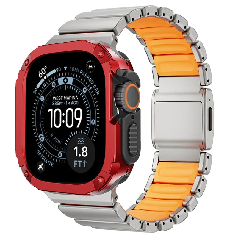 TitanFusion™ UltraGuard Series — Titanium Metal Band + Rugged Case for Apple Watch Ultra 3, Ultra 2, Ultra 1, Series 11, 10, 9, 8 (49mm / 46mm / 45mm / 44mm)