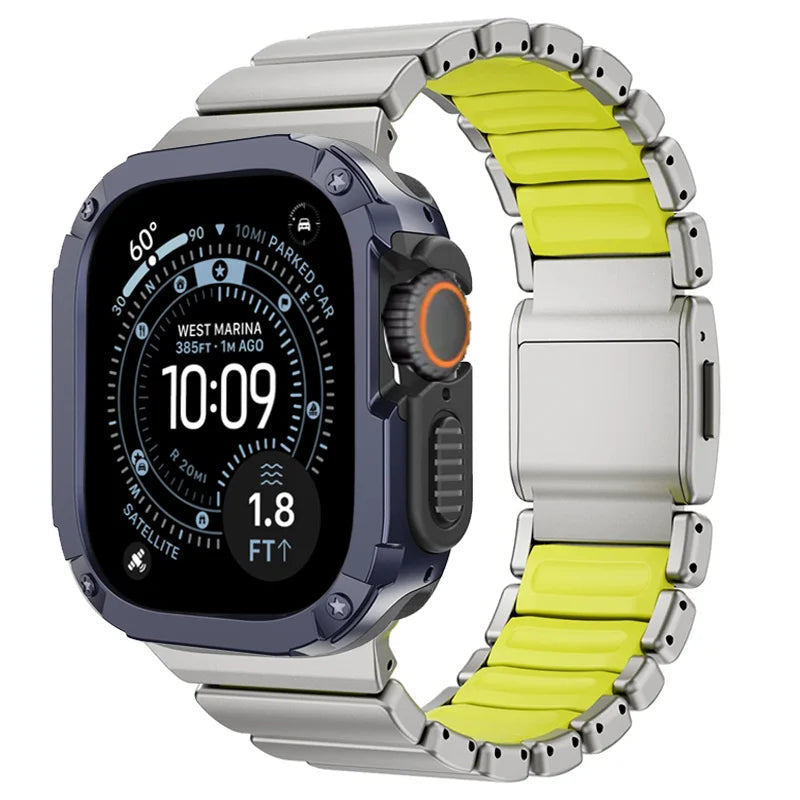 TitanFusion™ UltraGuard Series — Titanium Metal Band + Rugged Case for Apple Watch Ultra 3, Ultra 2, Ultra 1, Series 11, 10, 9, 8 (49mm / 46mm / 45mm / 44mm)